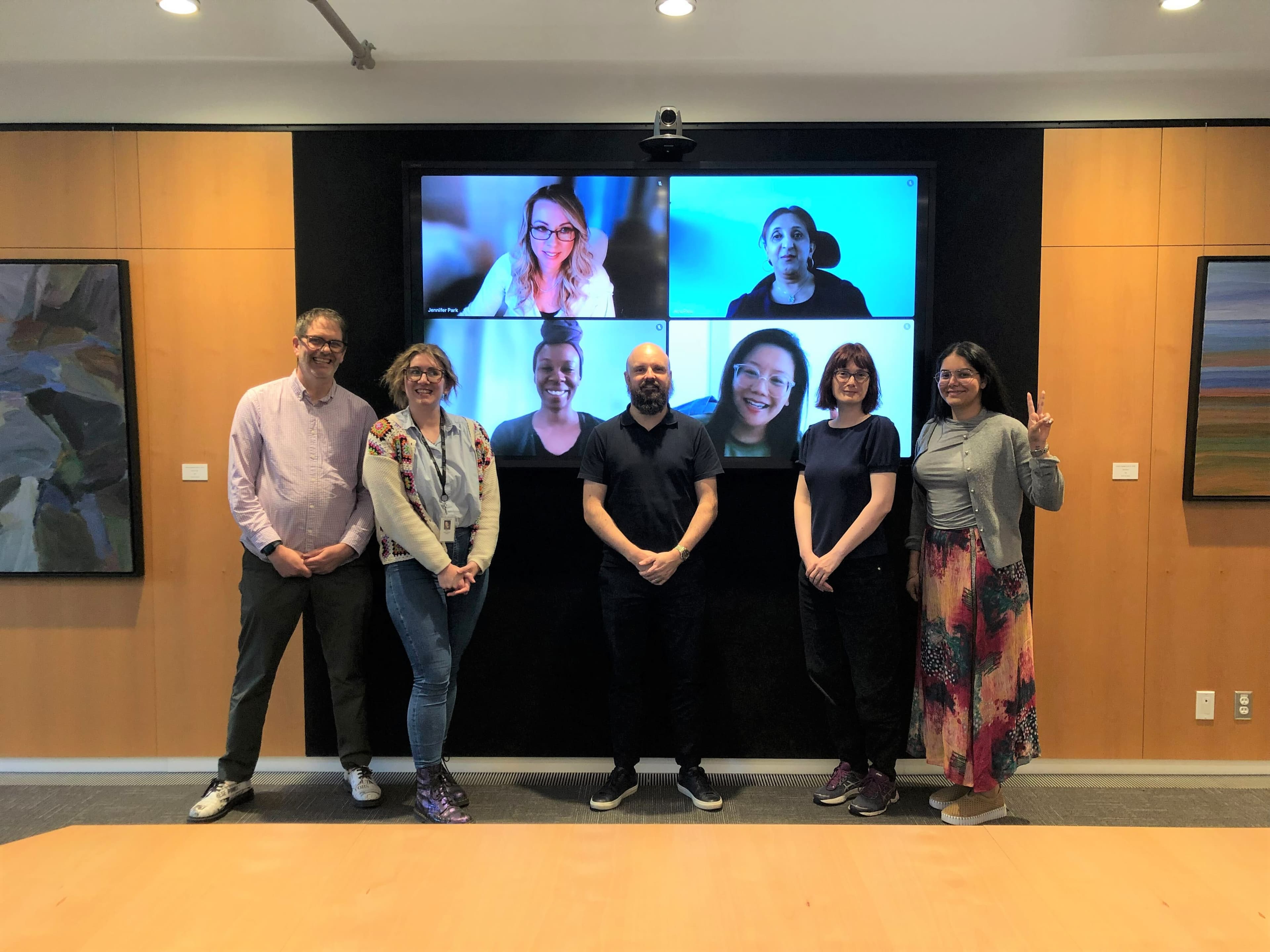 2022-2024 Board Members (left to right): Forman Howes, Emily Weldon (Program Lead), Gregory Geipel, Elizabeth Toward, Anoop Gill. On Screen: Jennifer Park (Manager, STORYHIVE), Anu Pala (next row), Nataizya Mukwavi, Debbie Y.J. Lin. Not pictured: Niri Sohpaul, Johnna Sparrow, Sarah Wang, Ev Wong.