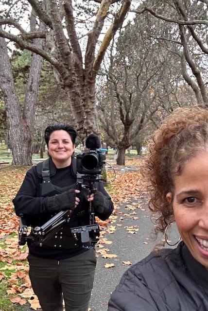 Kelly Conlin and Mia Golden in the Ross Bay cemetery getting some B roll. Photo courtesy of African Rifles.