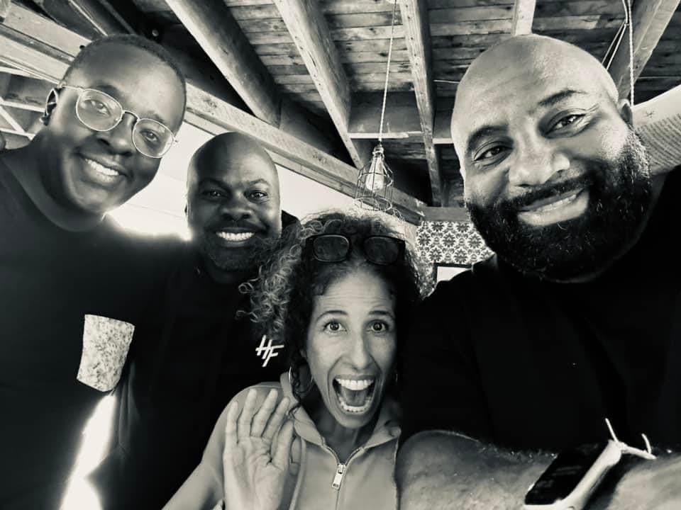Mia with narrating participants James Adayo, Roland Best and Troy Wilson.