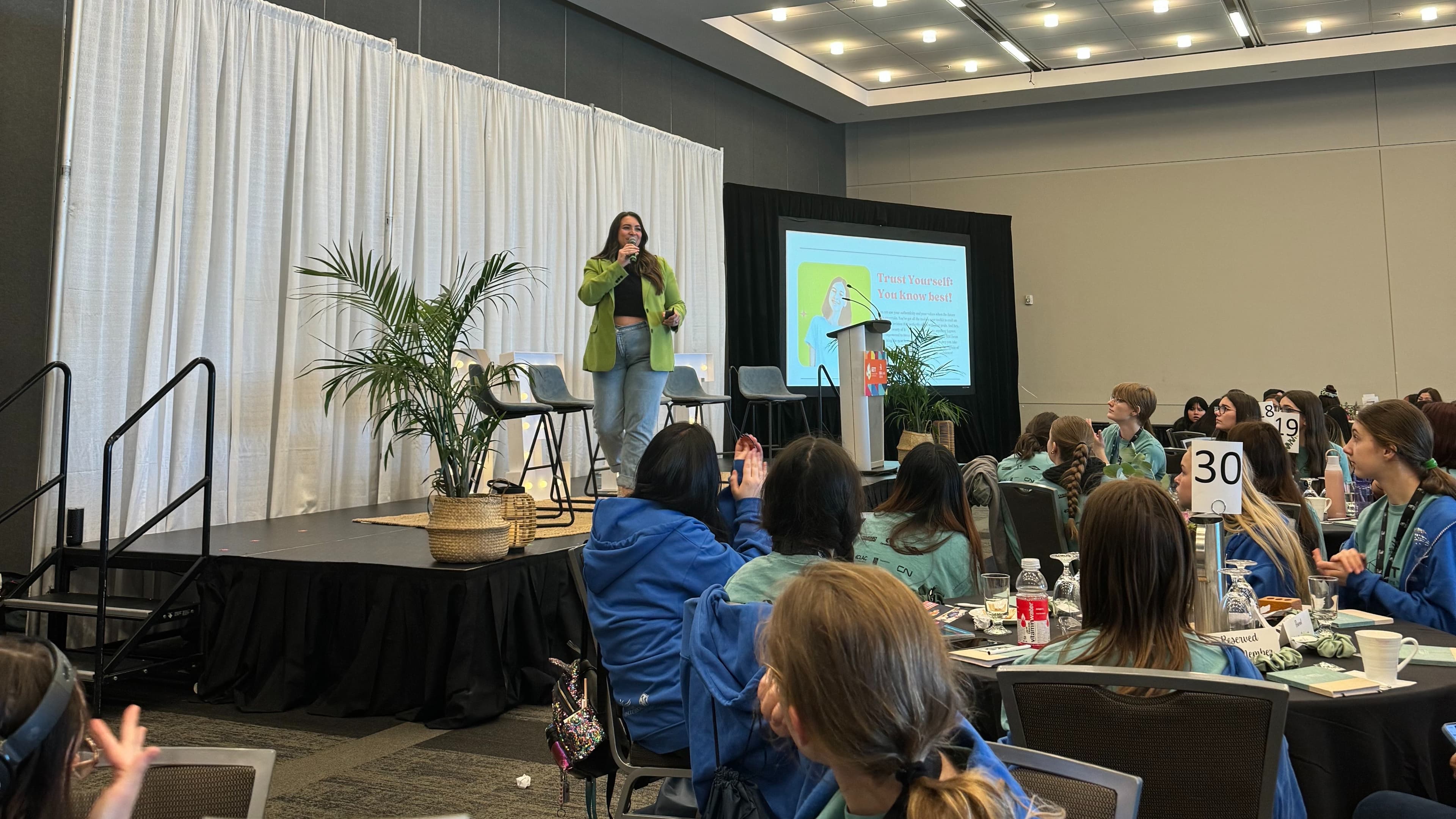 Alyssa speaking at Girls Entering Trades and Technology conference in Edmonton.